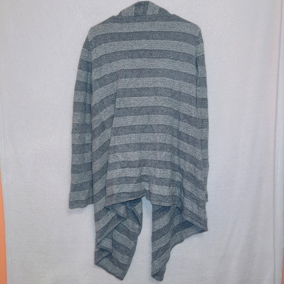 Barefoot Dream Gray Striped Bamboo Chic Lite Knit Open Front Waterfall Cardigan - Picture 7 of 7